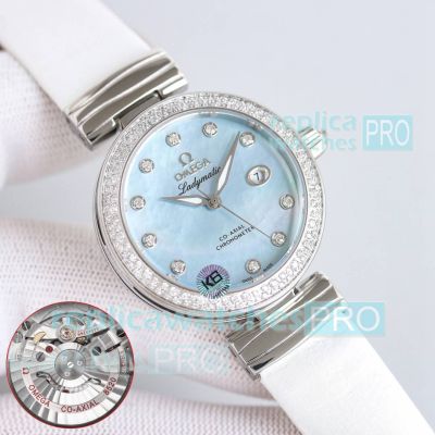Swiss Replica Omega De Ville Ladymatic Co-Axial 34mm Blue Mop Diamond Watch 